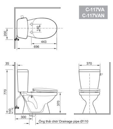 Bàn Cầu INAX C-117VAN (C117VAN) Hai Khối Xả Gạt Nắp Êm ảnh 2