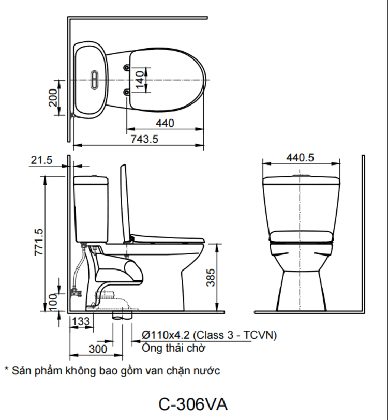 Bàn Cầu INAX C-306VA (C306VN) 2 Khối Nắp Thường ảnh 2