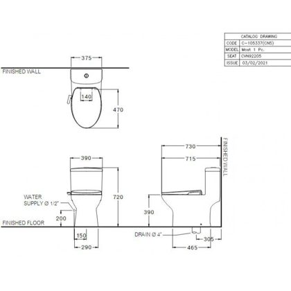 Bàn Cầu Một khối COTTO C105337(CN5) Nắp Rửa Cơ