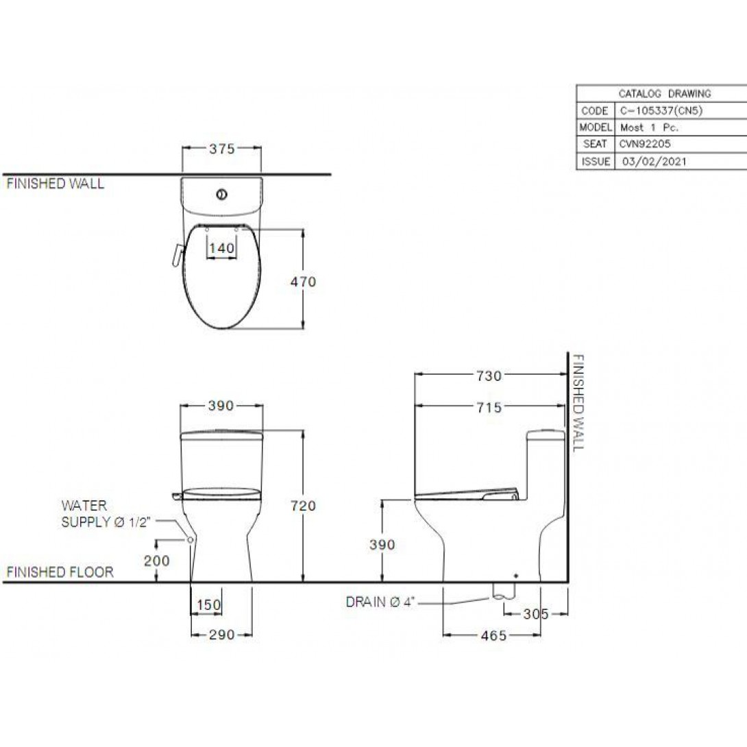 Bàn Cầu Một khối COTTO C105337(CN5) Nắp Rửa Cơ