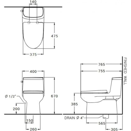 Bồn Cầu 1 khối COTTO C1142(CN1) Priz ll Nắp Rửa Cơ