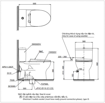 Bồn Cầu 2 Khối TOTO CS302DT10#W Nắp Êm TC395VS ảnh 2