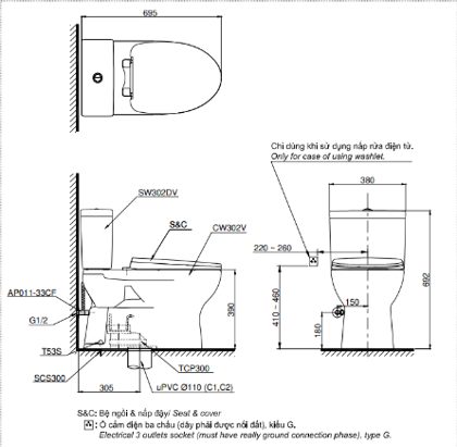 Bồn Cầu 2 Khối TOTO CS302DT3 Nắp Êm TC385VS ảnh 2