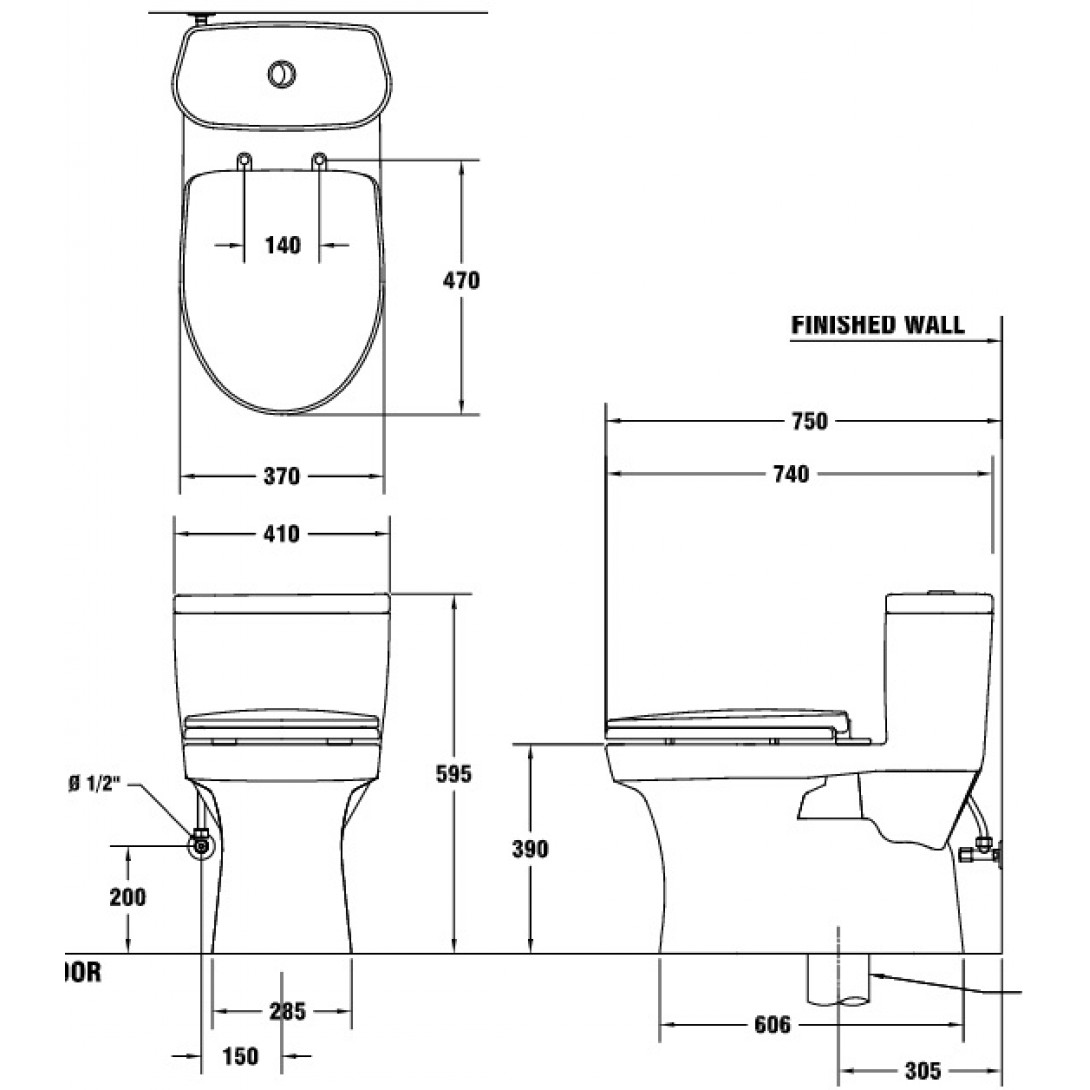 Bồn Cầu COTTO C1015 1 Khối Macc Xả Nhấn