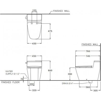 Bồn Cầu COTTO C101907 Một Khối Hercules Curve