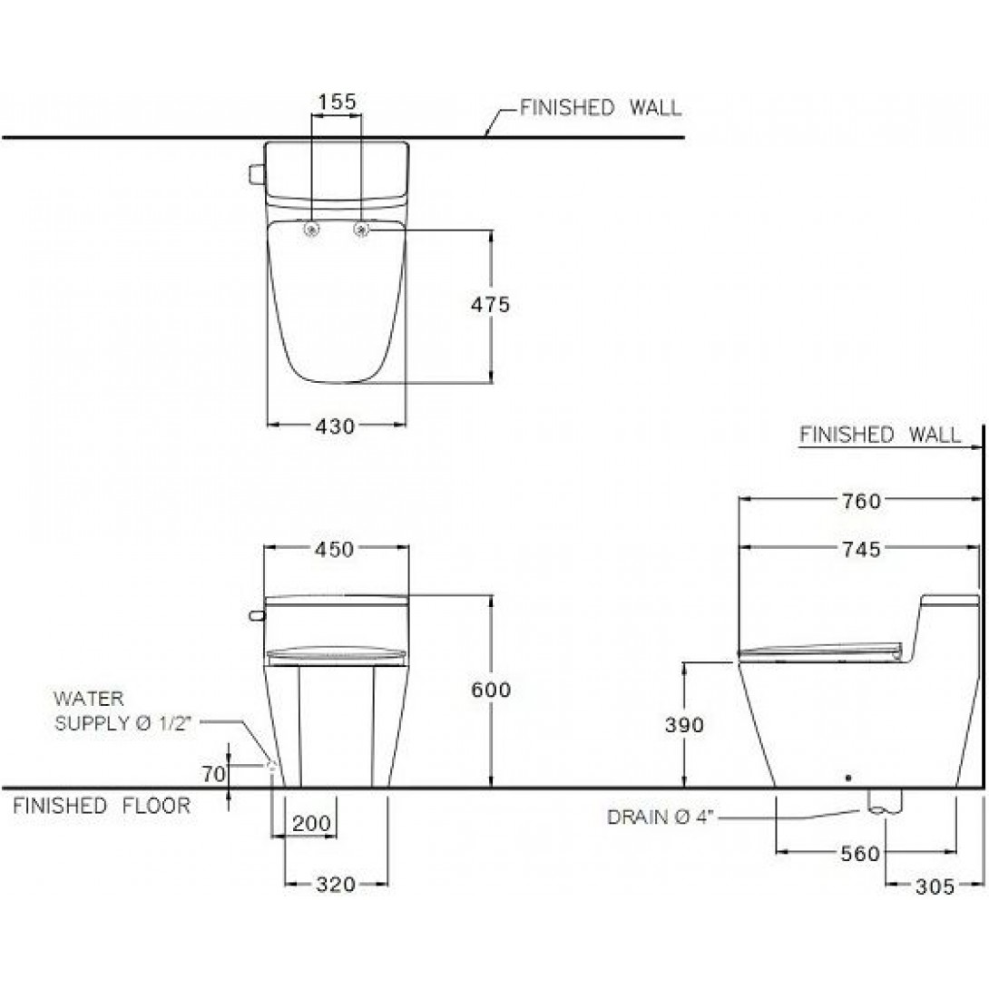 Bồn Cầu COTTO C101907 Một Khối Hercules Curve