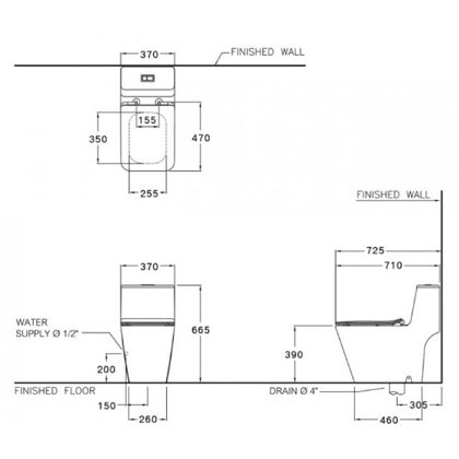 Bồn Cầu COTTO C1032(MBK) 1 Khối Xả Nhấn Màu Đen
