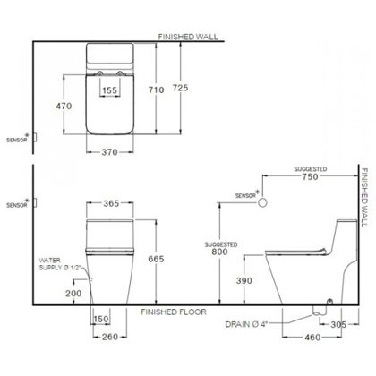 Bồn Cầu Cotto C103257 Một Khối Xả Chạm SINGLE FLUSH