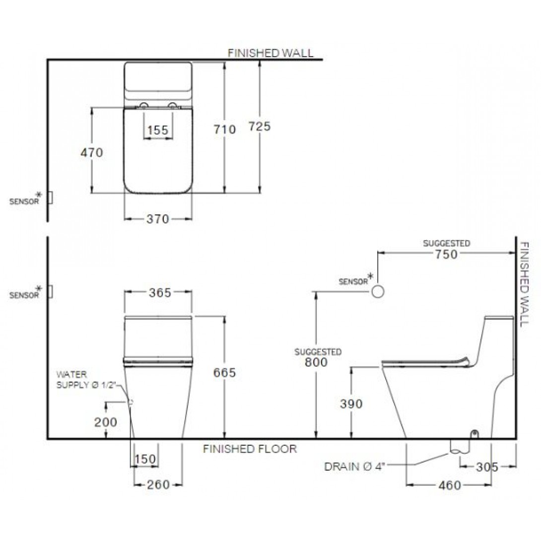 Bồn Cầu Cotto C103257 Một Khối Xả Chạm SINGLE FLUSH