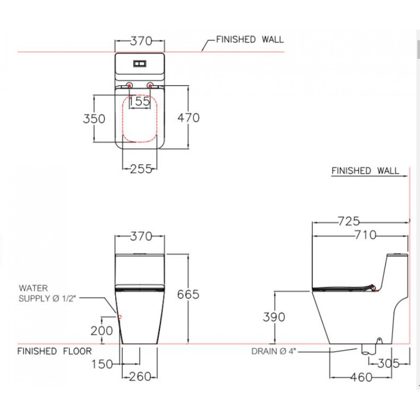 Bồn Cầu COTTO C10327 1 Khối Quado Xả Nhấn