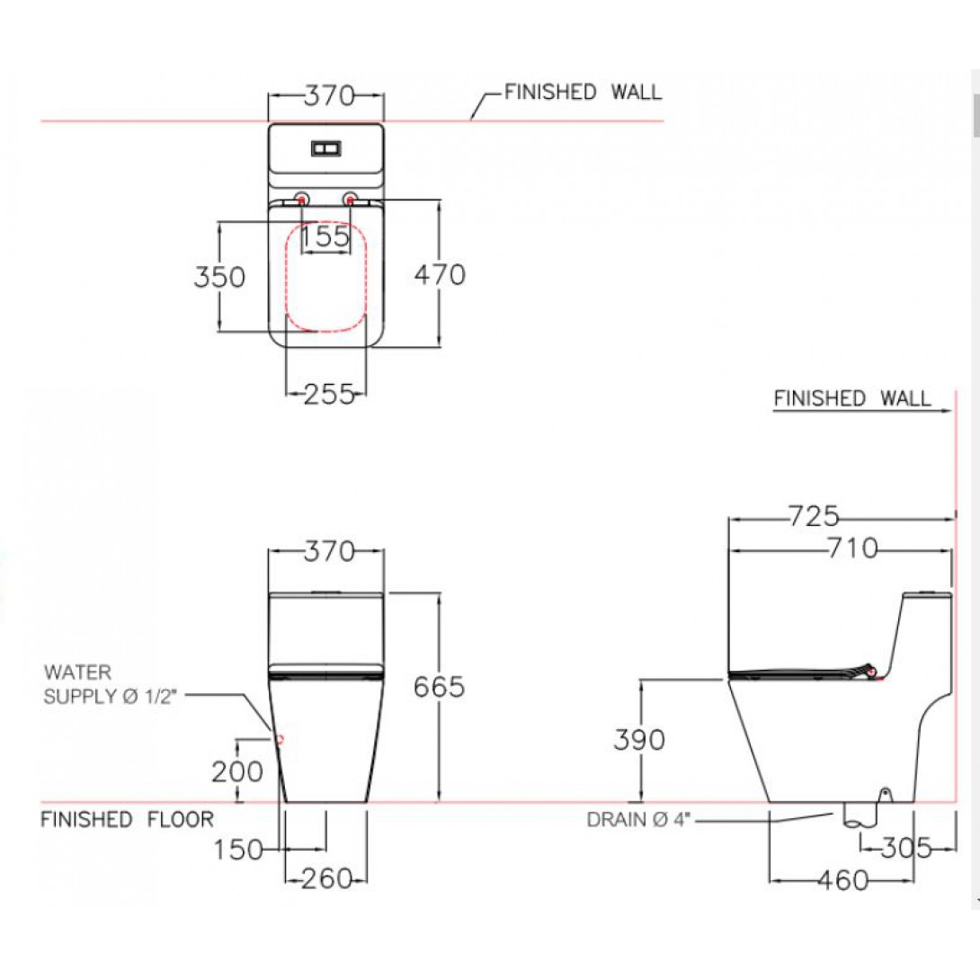 Bồn Cầu COTTO C10327 1 Khối Quado Xả Nhấn
