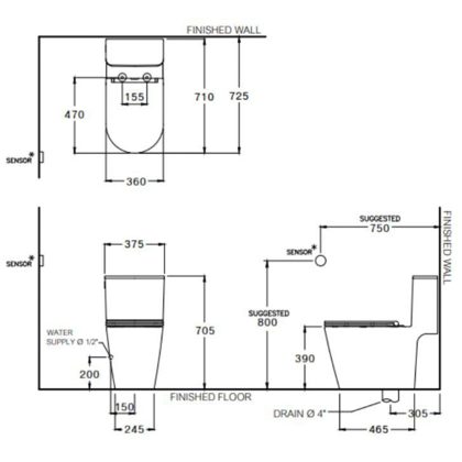 Bồn Cầu COTTO C103357 Một Khối Cảm Ứng Chạm