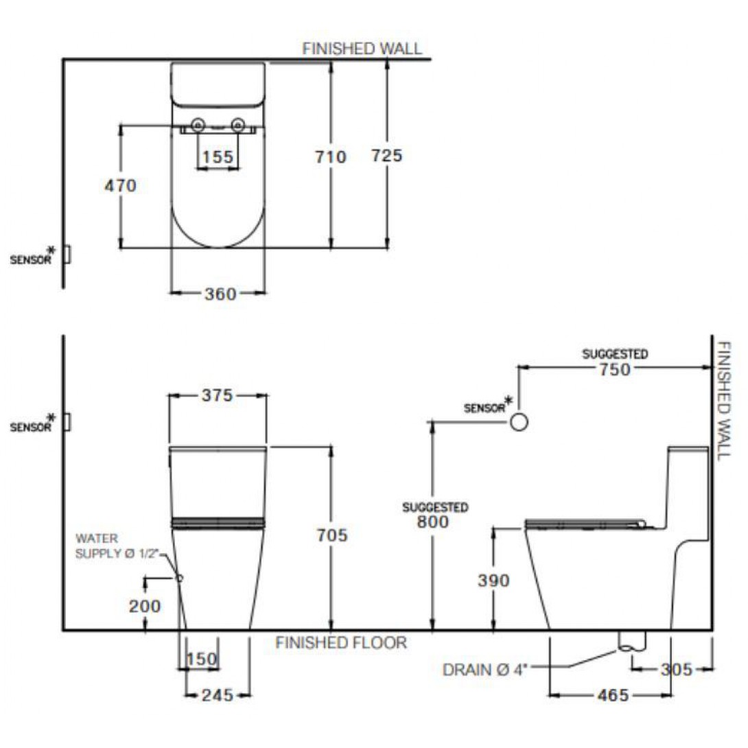 Bồn Cầu COTTO C103357 Một Khối Cảm Ứng Chạm