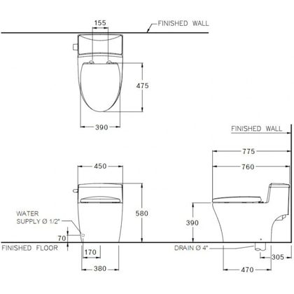 Bồn Cầu COTTO C10347 Một Khối Pause