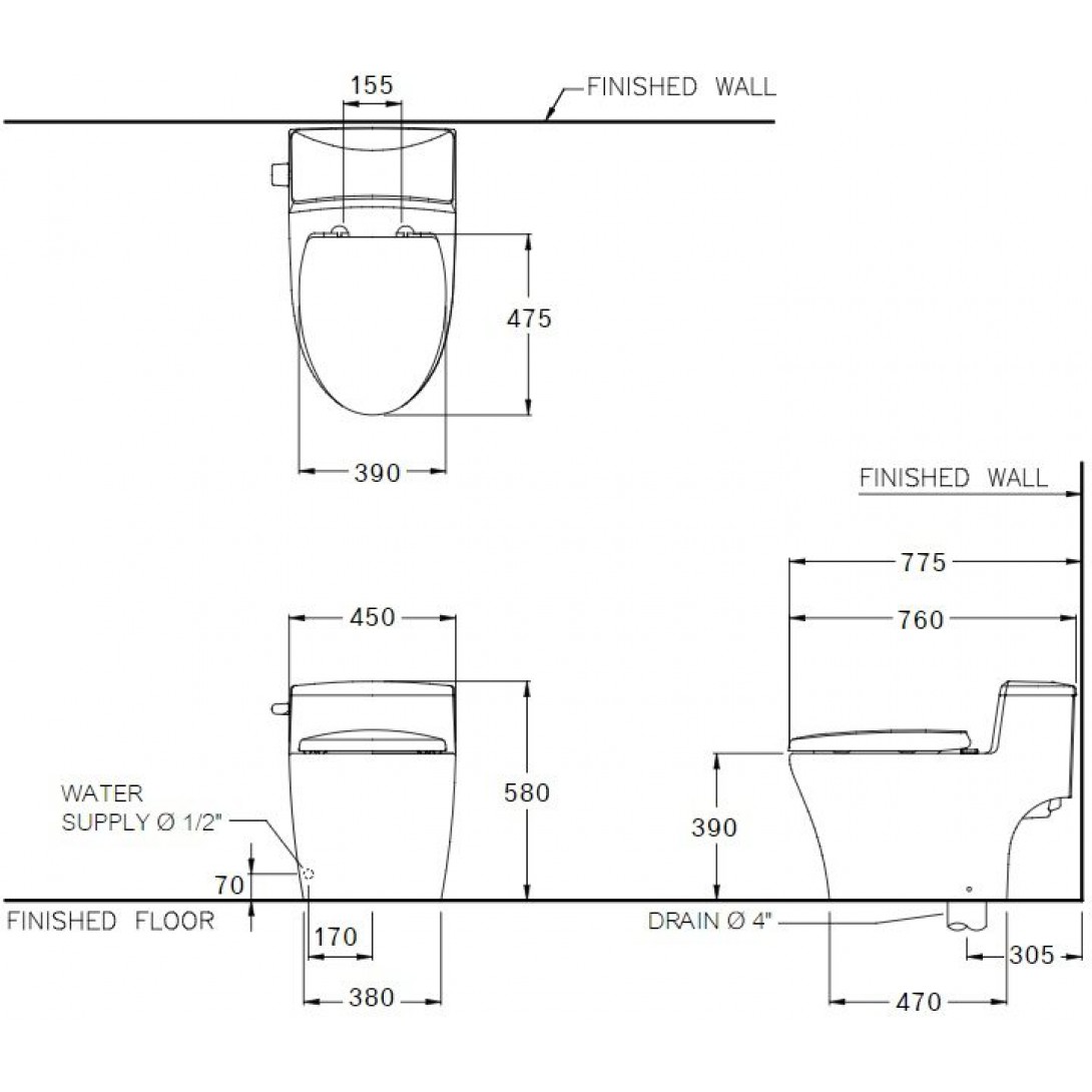 Bồn Cầu COTTO C10347 Một Khối Pause