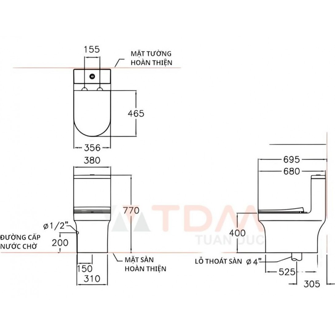 Bồn Cầu Cotto C11002HOS (CHARM) Một Khối Xả Nhấn