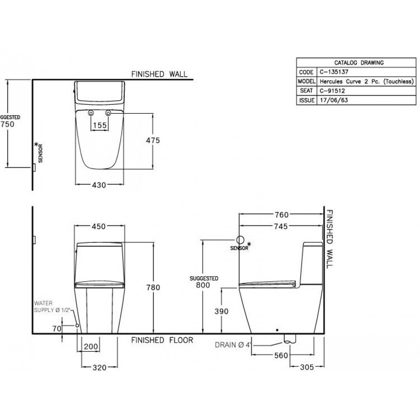 Bồn Cầu COTTO C135137 Hai Khối Cảm Ứng Không Chạm