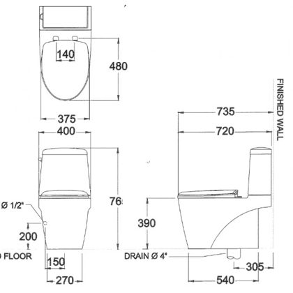 Bồn Cầu COTTO C13527 2 Khối Riviera Xả Gạt