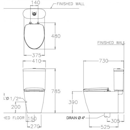 Bồn Cầu COTTO C16817 Hai Khối 3x3 E1 Nắp Êm