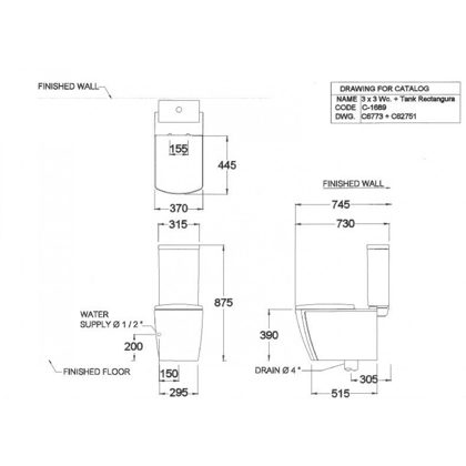 Bồn Cầu COTTO C16897 Hai Khối 3x3 R3