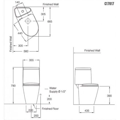 Bồn Cầu COTTO C17017 Hai Khối Space Solution