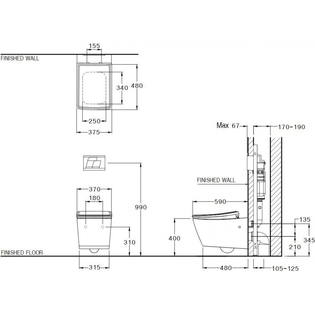 Bồn Cầu Cotto SC19337(F) Treo Tường Thoát Ngang