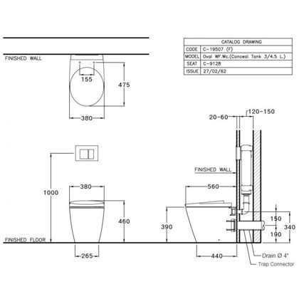 Bồn Cầu Cotto SC19507(F) Đặt Sàn Thoát Ngang 190mm