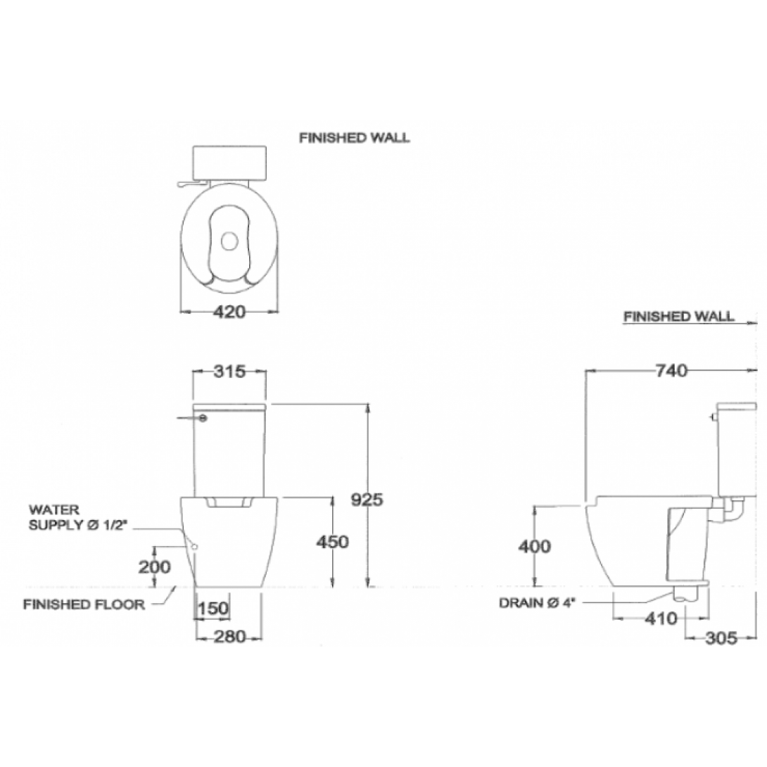 Bồn Cầu COTTO SC6652 WH 2 Khối Cho Người Già Khuyết Tật