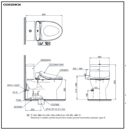 Bồn Cầu Điện Tử TOTO CS302DW26#W Nắp Rửa Washlet TCF23661GAA#NW1 Dòng S1 ảnh 3