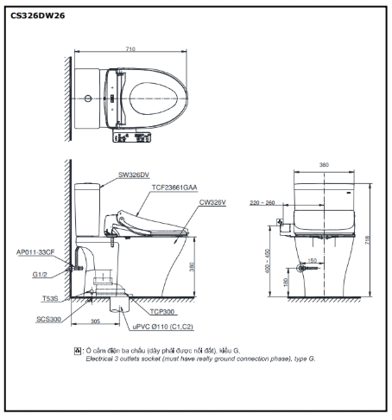 Bồn Cầu Điện Tử TOTO CS326DW26#XW Nắp Rửa Washlet TCF23661GAA#NW1 Dòng S1 ảnh 3