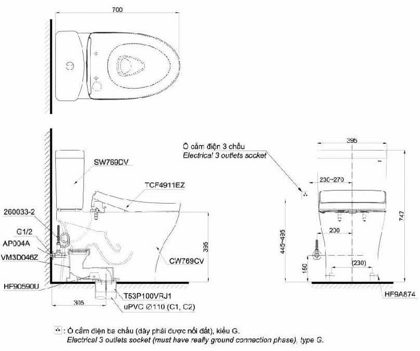 Bồn Cầu Điện Tử TOTO CS767CRW12 (CS767CW12) Nắp Washlet Giấu Dây ảnh 3