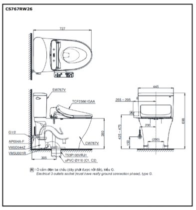 Bồn Cầu Điện Tử TOTO CS767RW26#XW Washlet TCF23661GAA#NW1 Dòng S1 ảnh 3