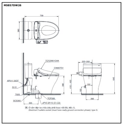 Bồn Cầu Điện Tử TOTO MS857DW26#XW Nắp Rửa Washlet Dòng S1 ảnh 3