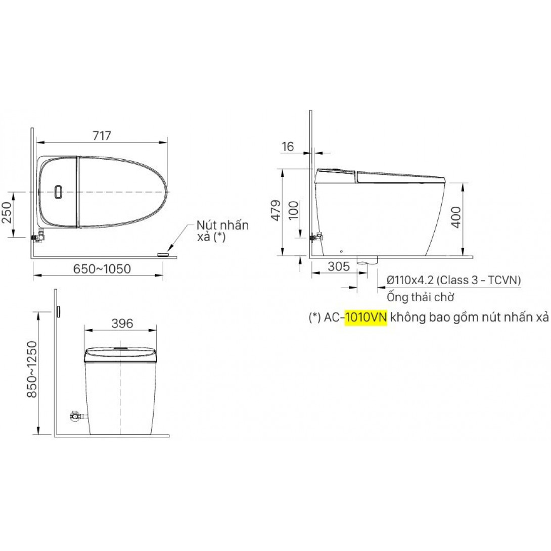 Bồn Cầu INAX AC-1010VN (AC1010VN) 1 Khối Nắp Êm
