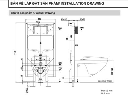Bồn Cầu INAX AC-23PVN (AC23PVN) Treo Tường Thùng Nước Âm ảnh 2