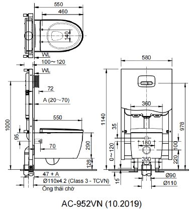 Bồn Cầu INAX AC-952VN (AC952VN) Treo Tường ảnh 3