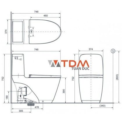 Bồn Cầu INAX ACT-832/CW-KB22AVN Nắp Điện Tử Xả Cảm Ứng