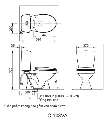 Bồn Cầu INAX C-108VA (C108VA) 2 Khối Xả Nhấn Nắp Thường ảnh 2
