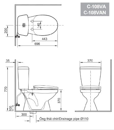 Bồn Cầu INAX C-108VAN (C108VAN) 2 Khối Xả Nhấn Nắp Êm ảnh 2