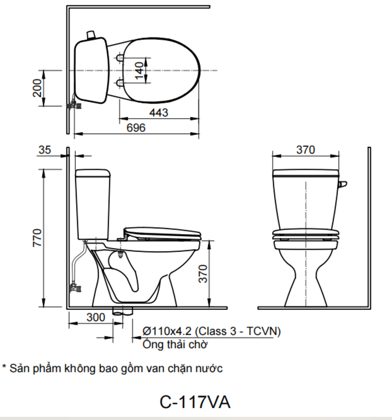 Bồn Cầu INAX C-117VA (C117VA) 2 Khối Xả Gạt Nắp Thường ảnh 2