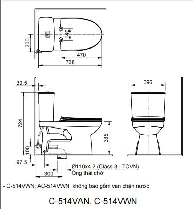 Bồn Cầu INAX C-514VAN (C514VAN ) 2 Khối ảnh 3