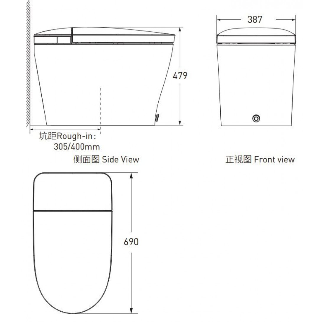 Bồn Cầu Moen HKSW1363C Thông Minh POLARIS Nút Nhấn Xám