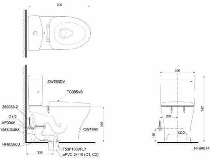 Bồn Cầu TOTO CS769DRT3 (CS769DT3) Hai Khối Nắp TC385VS ảnh 3