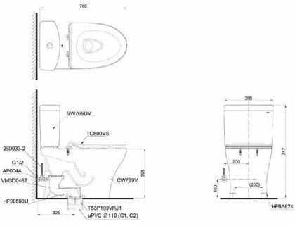 Bồn Cầu TOTO CS769DRT8 (CS769DT8) 2 Khối Nắp TC600VS ảnh 3