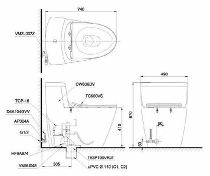 Bồn Cầu TOTO MS636DT8 1 Khối Nắp TC600VS ảnh 3