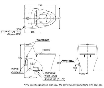 Bồn Cầu TOTO MS823DRT3 Một Khối Nắp TC385VS ảnh 3
