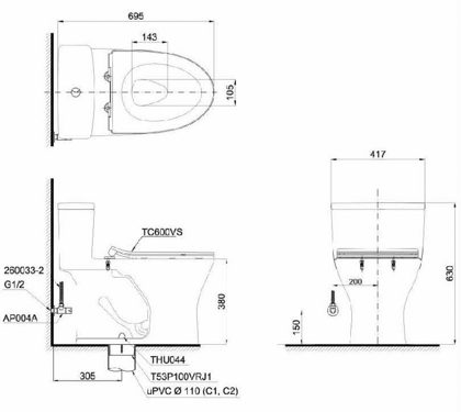 Bồn Cầu TOTO MS855DE4 Một Khối Nắp Cơ ảnh 3