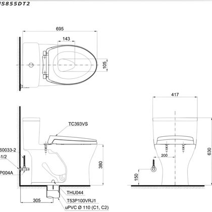 Bồn Cầu TOTO MS855DT2 Một Khối Nắp TC393VS ảnh 3