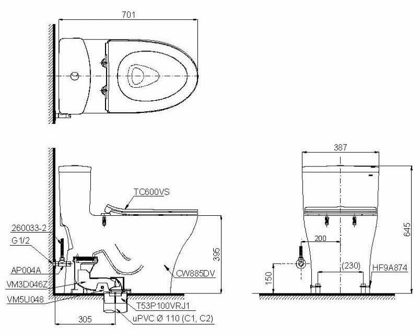 Bồn Cầu TOTO MS885DT8 1 Khối Nắp TC600VS ảnh 3