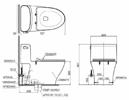 Bồn Cầu TOTO MS887RT3 (MS887T3) Một Khối Nắp TC385VS ảnh 3